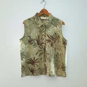 Lemon Grass Top Size XL Linen Cotton Summer Tropical Print Casual Beach Coastal